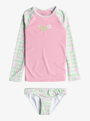 Girls'' Roxy Hibiline Long-Sleeve Rashguard Set Swimwear | OMYA-82539