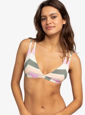 Roxy Vista Stripe Fixed Triangle Bikini Tops | LWGB-45821