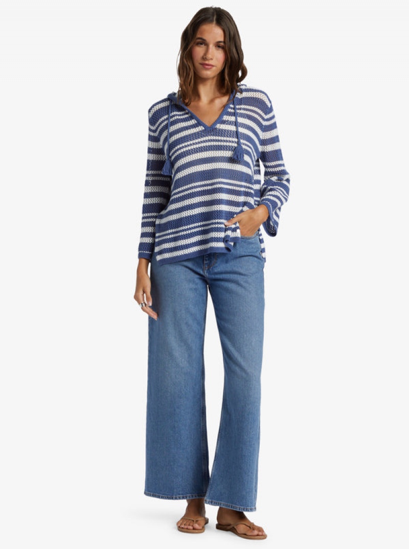 Roxy After Beach Break Stripe V-Neck Sweaters | BZOG-47963