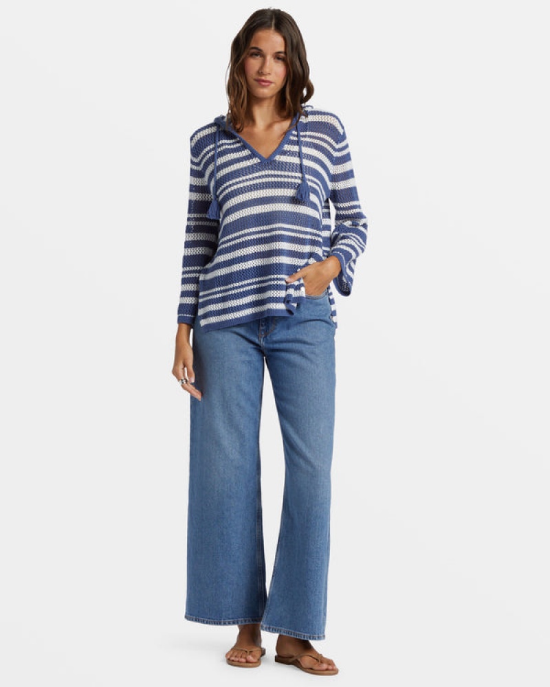 Roxy After Beach Break Stripe V-Neck Sweaters | BZOG-47963