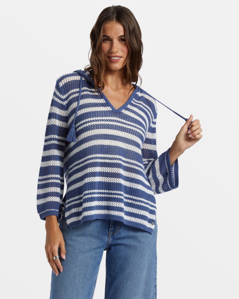 Roxy After Beach Break Stripe V-Neck Sweaters | BZOG-47963