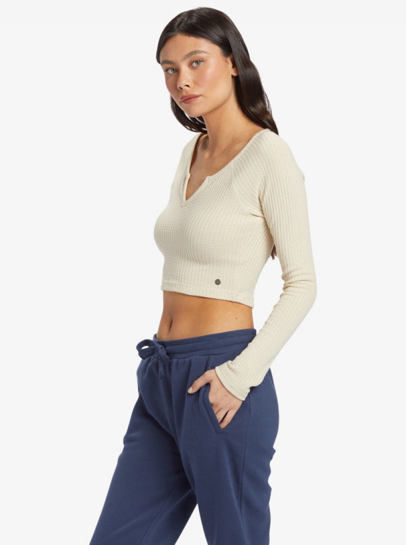 Roxy Cropped Long Sleeve Waffle Tops | 24375CLIS