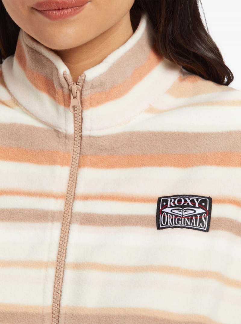 Roxy Dawn To Dusk Full Zip Stripe Zip-Up Fleece Hoodie | HMEI-78569