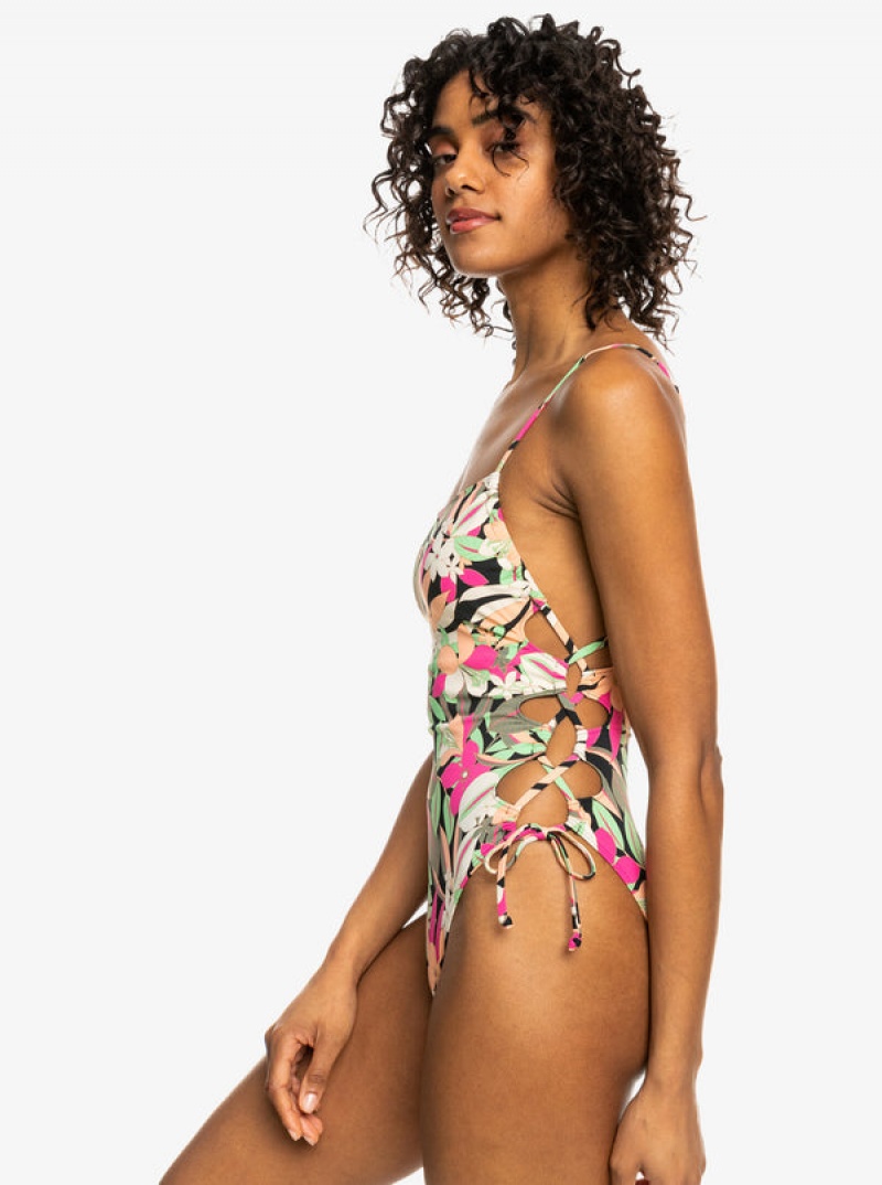 Roxy Printed Beach Classics Lace Up One-Piece Swimsuits | ZOFY-75140