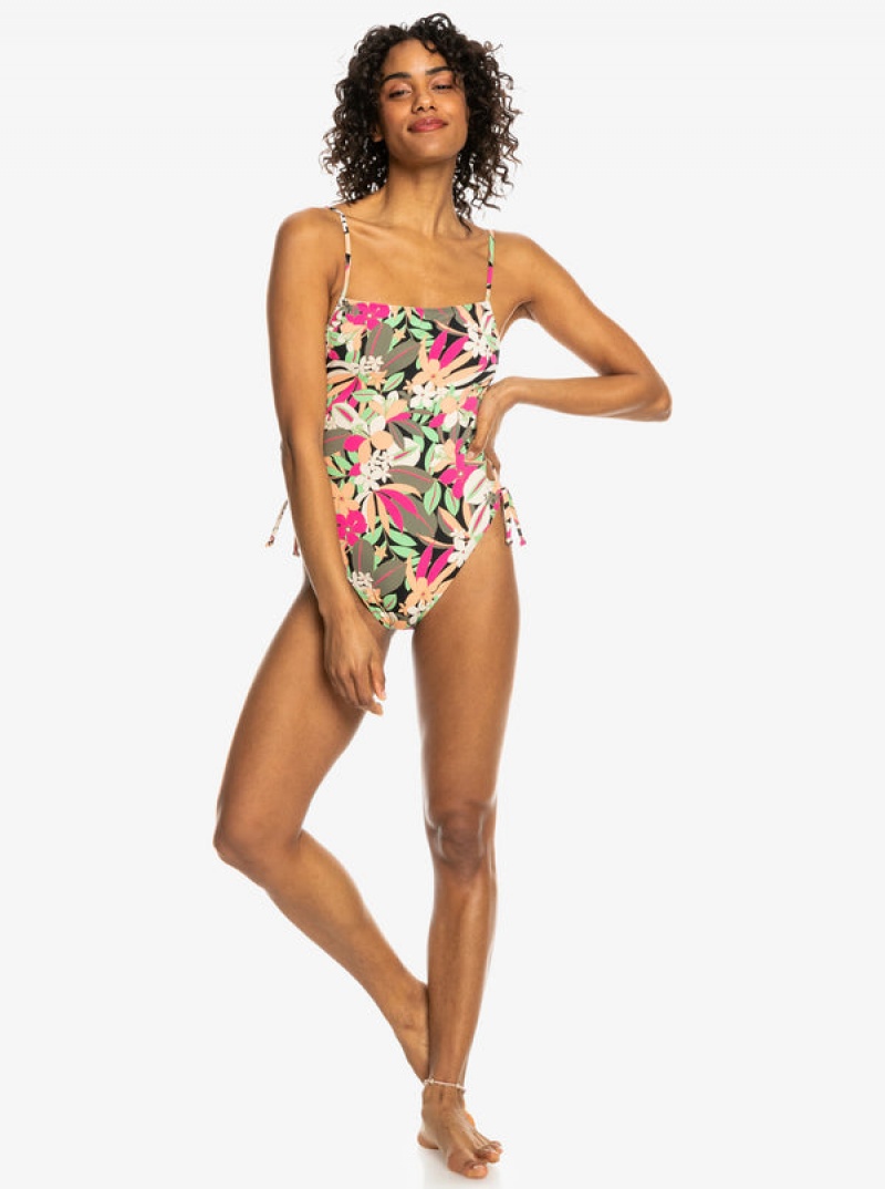 Roxy Printed Beach Classics Lace Up One-Piece Swimsuits | ZOFY-75140